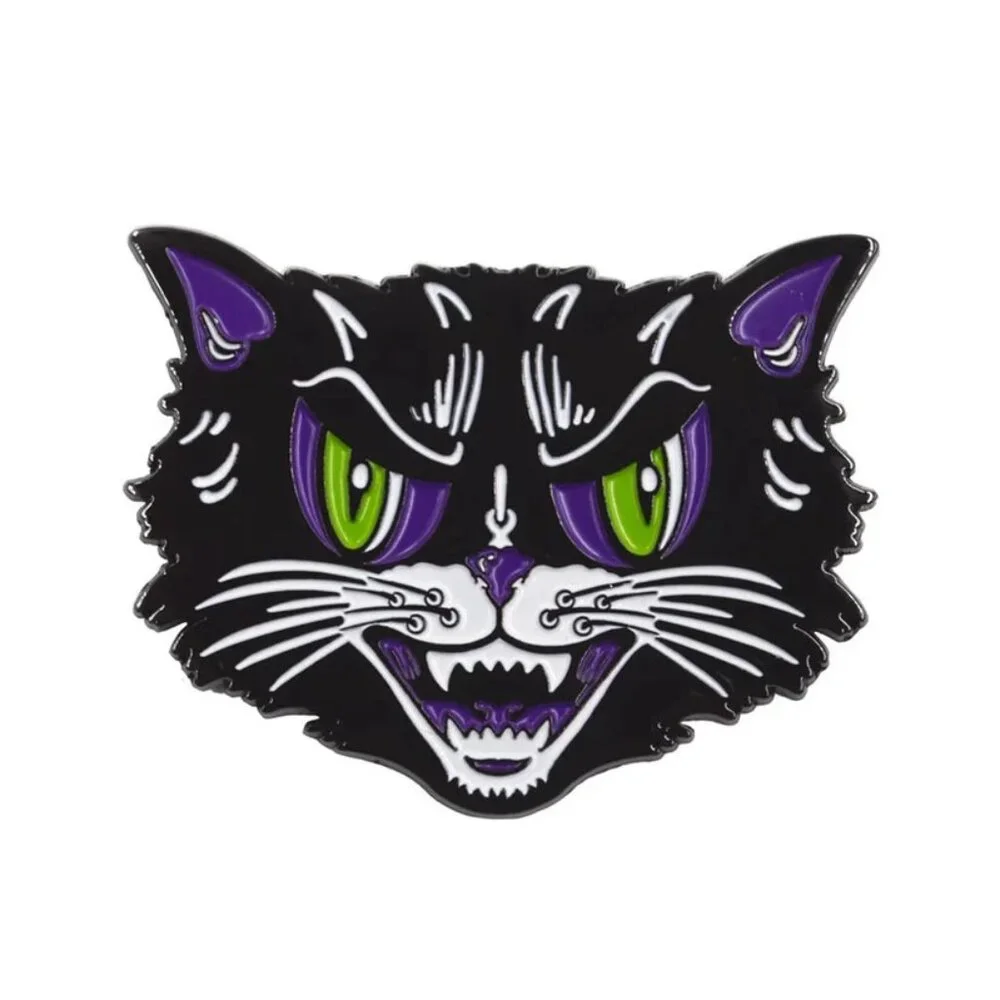 New Kattitude Retro Halloween Cat Enamel Pin Kreepsville Gothic Goth Brooch